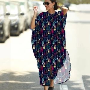 Women Feather Wind Bell Dream Catcher Kaftan Shirt Dress